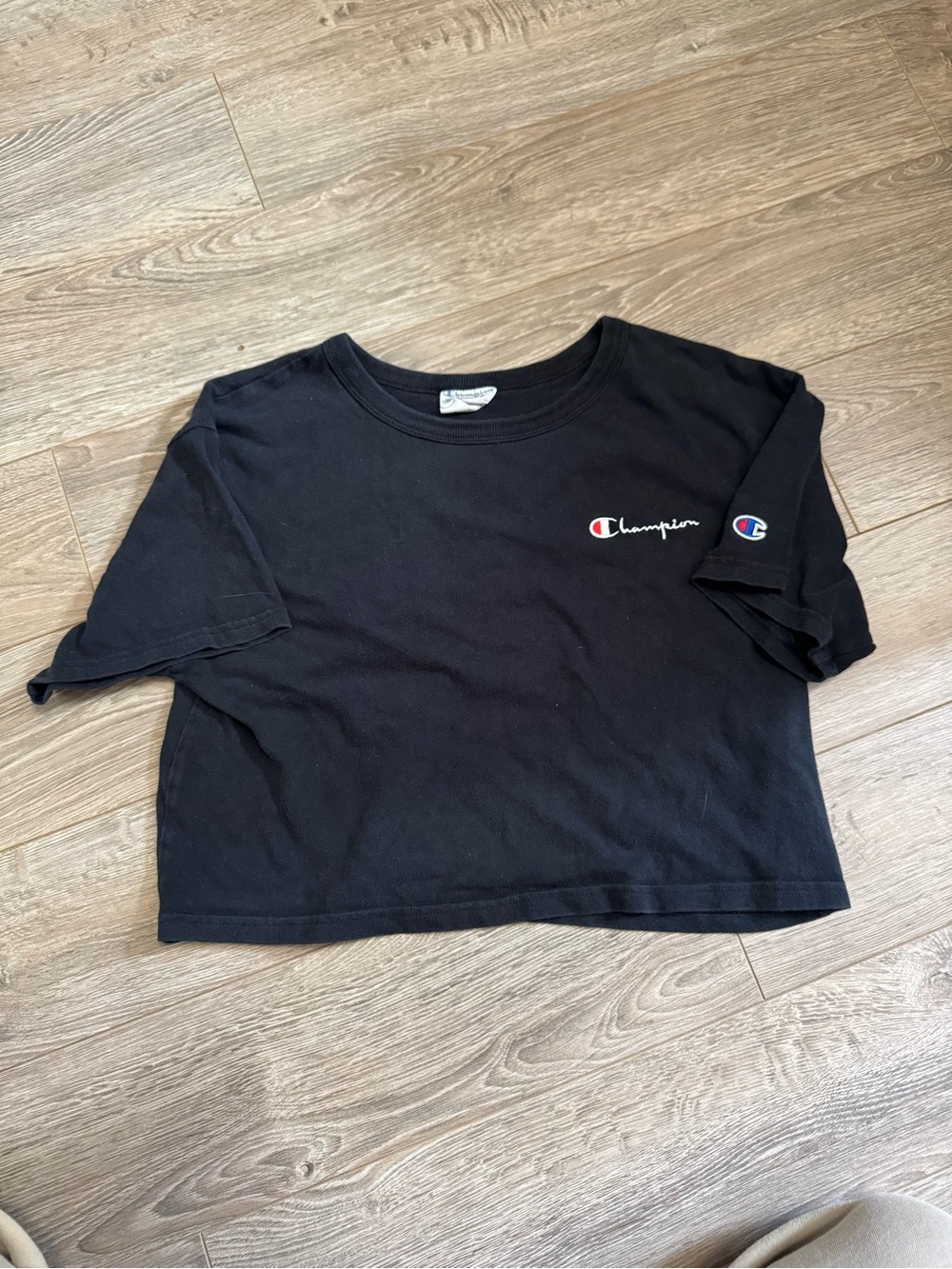 Champion Black Boxy Cropped Logo T-Shirt